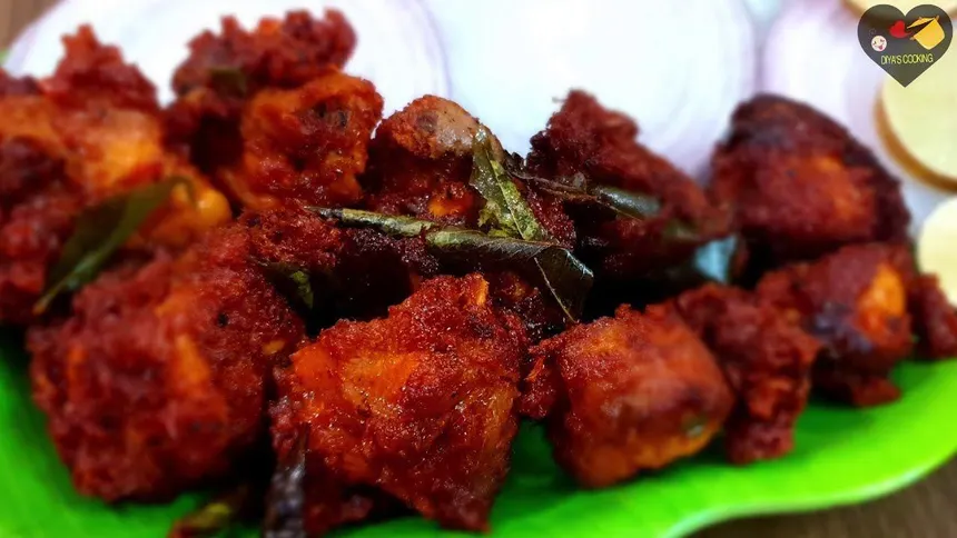 Chicken 65, fried chicken 65 with curry leaf and lemon